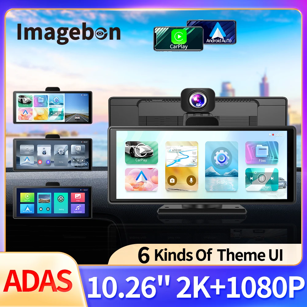 

NEW 10.26" 2K ADAS Wireless CarPlay & Android Auto Car DVR GPS Navigation Airplay Miracast Voice Control Dual Recording Dash Cam