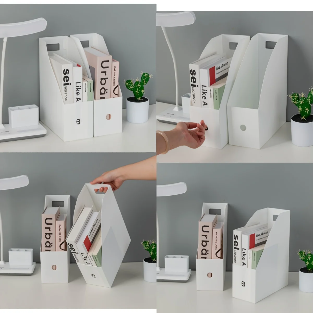 2Pcs Magazine File Holder Organizer Vertical File Sorter Desk Magazine Rack Plastic Storage Box Document Rack Shelves