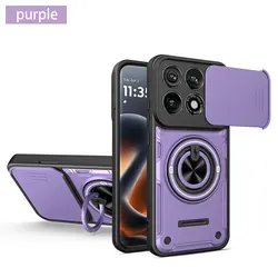 Anti - Drop Armor Case with Sliding Camera Lens Protector and Metal Ring Holder for Motorola Edge 70 Pro (Purple)