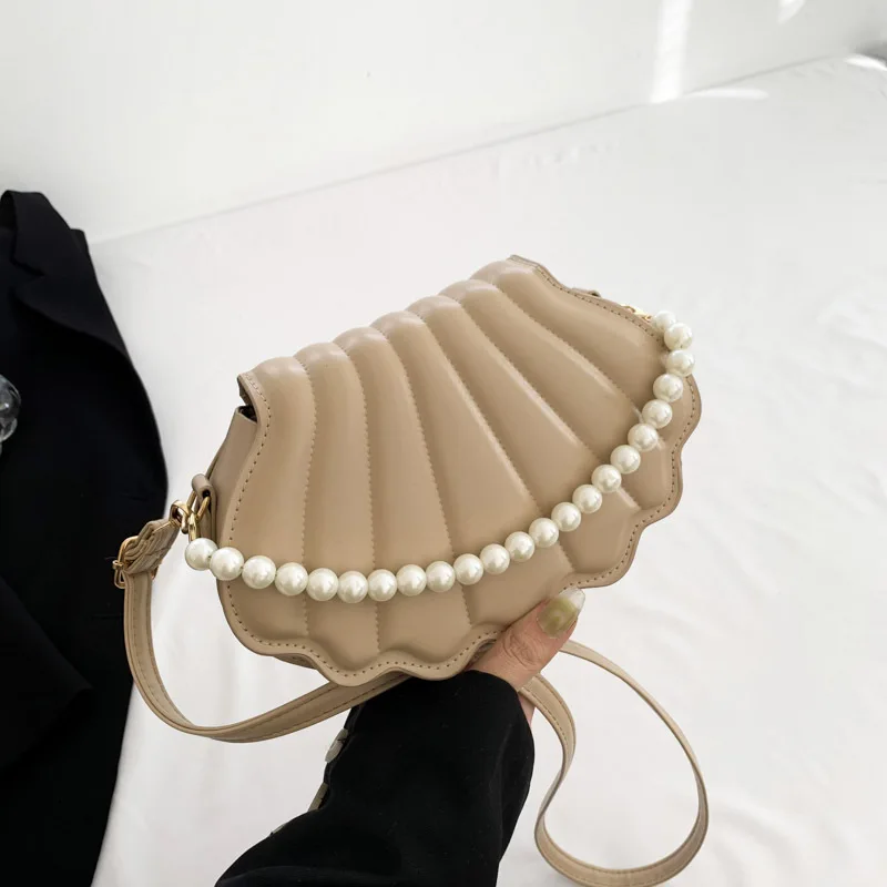 Niche Design Bag for Women Autumn New Pearl Chain Bag for Girls Candy Color One Shoulder Crossbody Shell