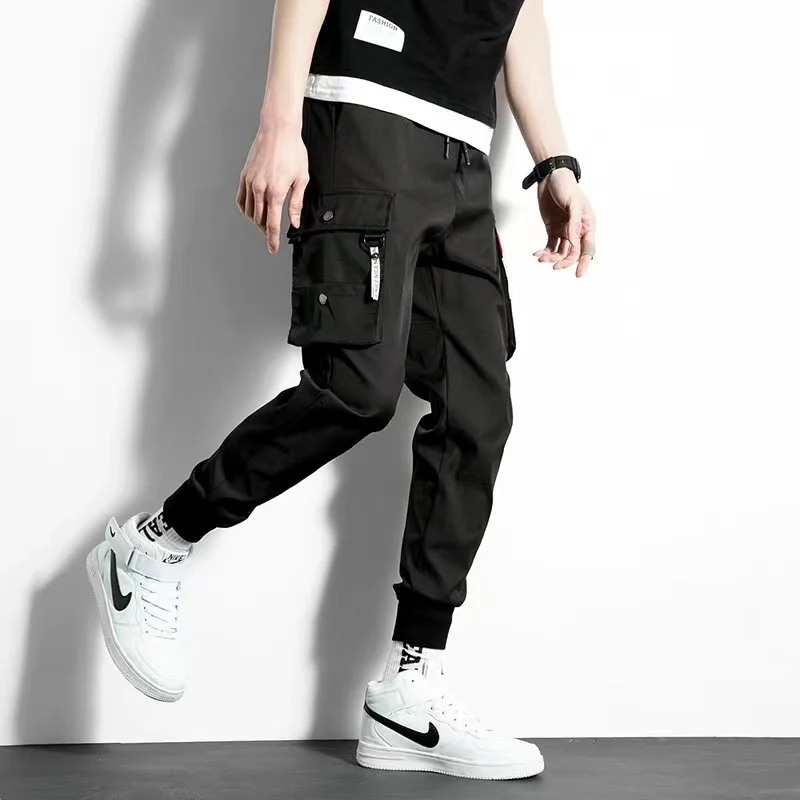 

Streetwear Spring Casual Men Pants Cotton Slim Fit Ribbons Men's Joggers Harajuku Elastic Waist Ankle Length Trousers For Man