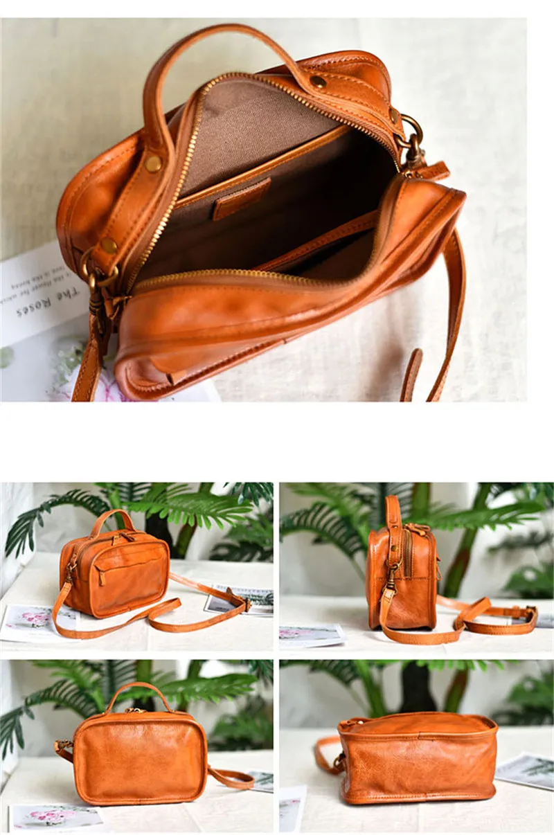 Mode-Design Echtes Leder Damen Kleine Handtasche Einfache Literarische Retro Natürliche Echte Rindsleder frauen Party Nette Umhängetaschen – Detail 6