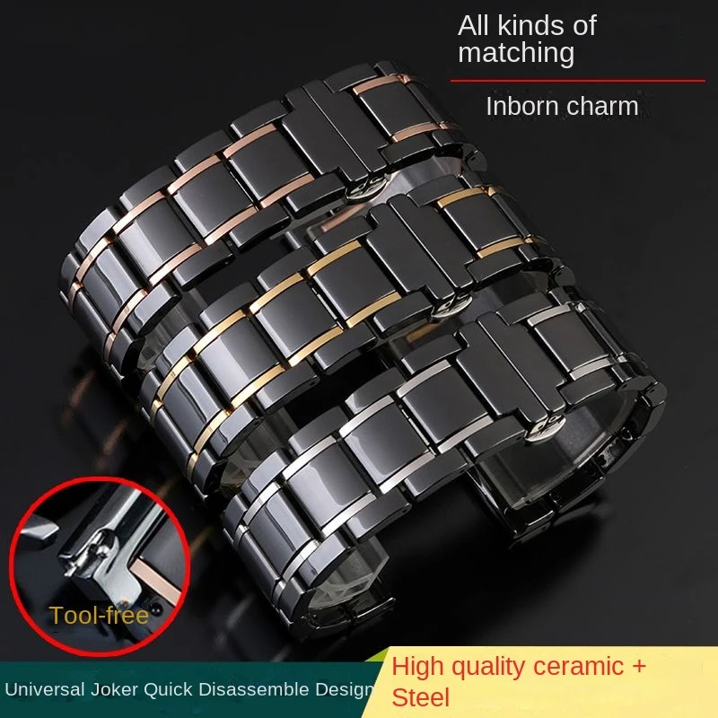 Elegant Ceramic Watch Strap - Precision Steel Watchband for Men and Women, Luxurious Design in 18mm, 20mm, 22mm Sizes