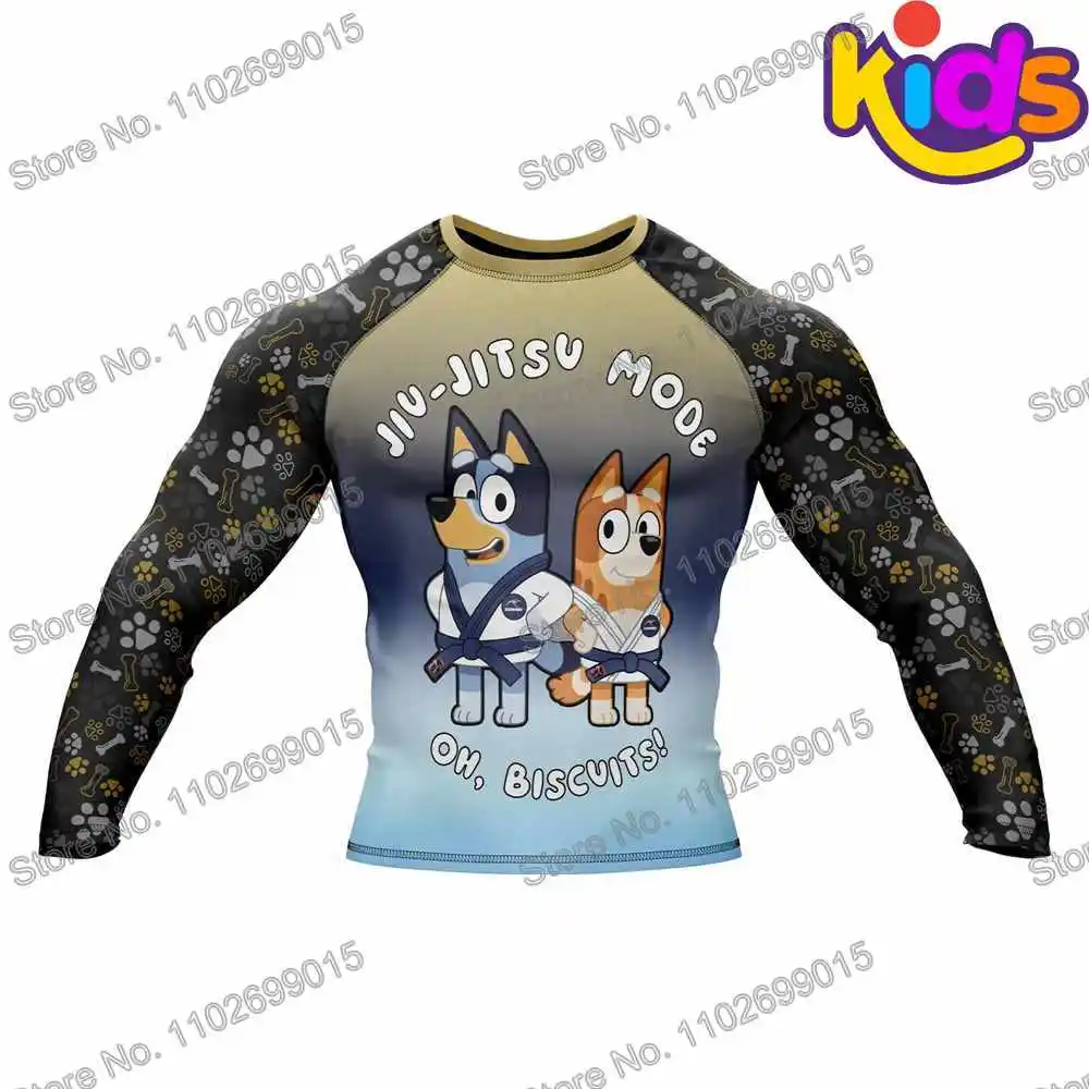 Kids Heeler Rollers Diving T-Shirt Tight Long Sleeve Boys Rash Guard BJJ MMA Swimwear Surf Clothing Beach Floatsuit Girls Tops