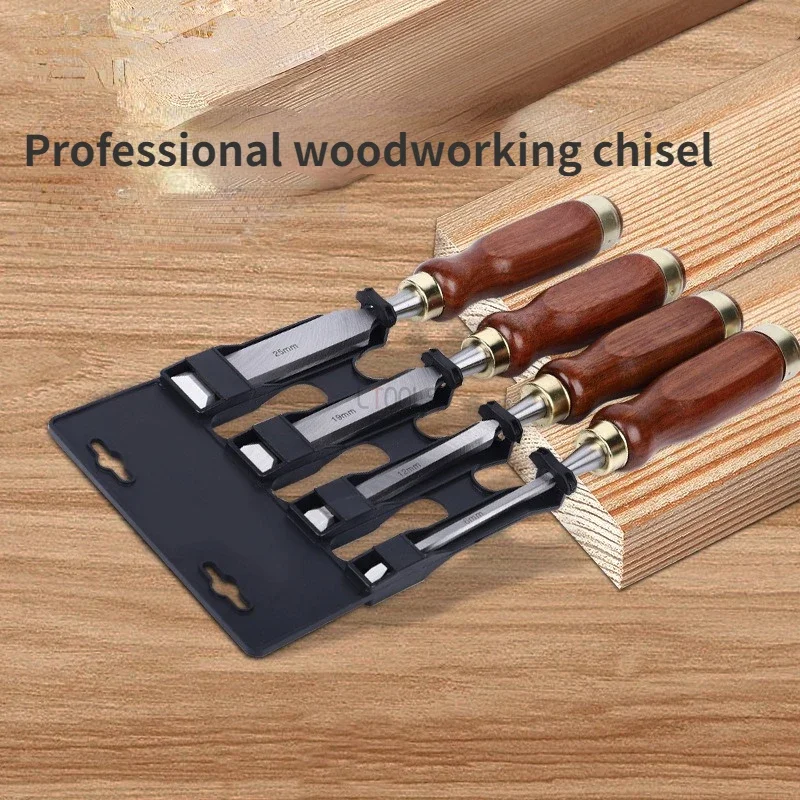 4Pcs Woodworking Chisel Set Walnut New Handle Carving Knife High Speed Steel Knife Solid Wood Carving Shovel Carve Chisel Repair