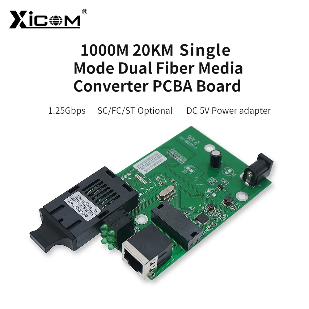1000M 20KM SC Single Mode Dual Fiber Gigabit Optical Media Converter PCBA Board 1310nm Fast Ethernet Gigabit Fiber Optic Switch