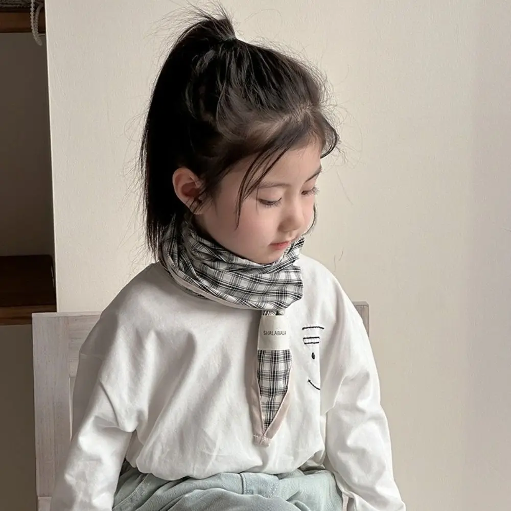 Vintage Korean Children's Scarf Striped Plaid Triangle Bandana Sweet Boys Girls Waist Scarf Spring Autumn