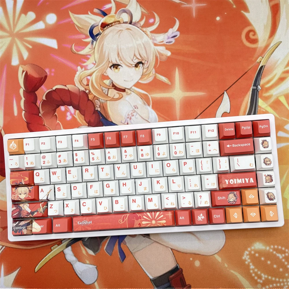 

129 Keys Game Anime Yoimiya Keycaps PBT Dye Sub Keycap Cherry Profile Key Cap For Mechanical Keyboard 61 68 84 87 96