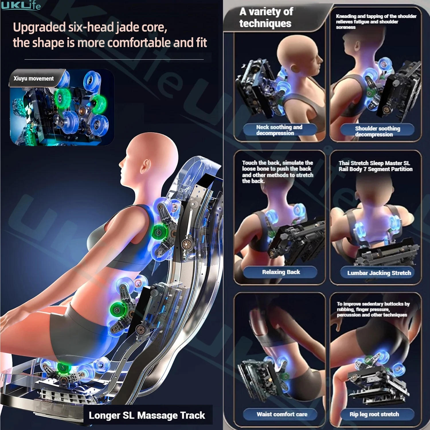 Sedia Massaggiatrice 2025 Aggiornata 6D con Rulli in Giada, SL-Track e Controllo Vocale IA | Sistema Airbag Total Body a Gravità Zero + Riscaldamento - immagine 2