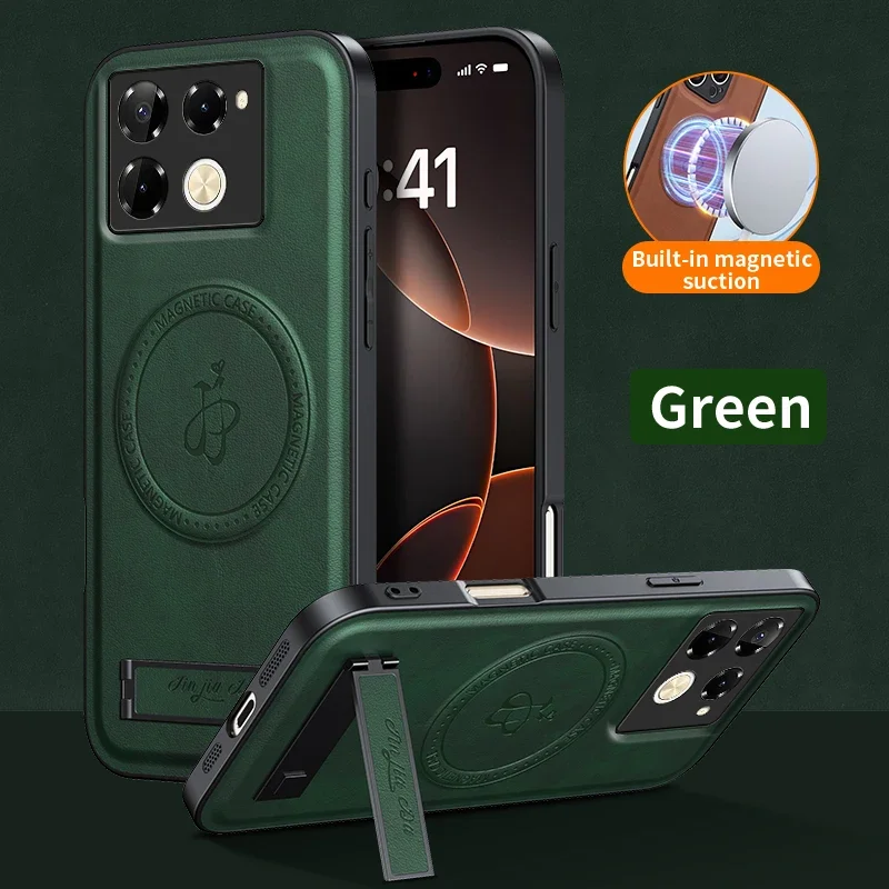 Leather Magnetic Stand Case with Wireless Charging & Shockproof Protection