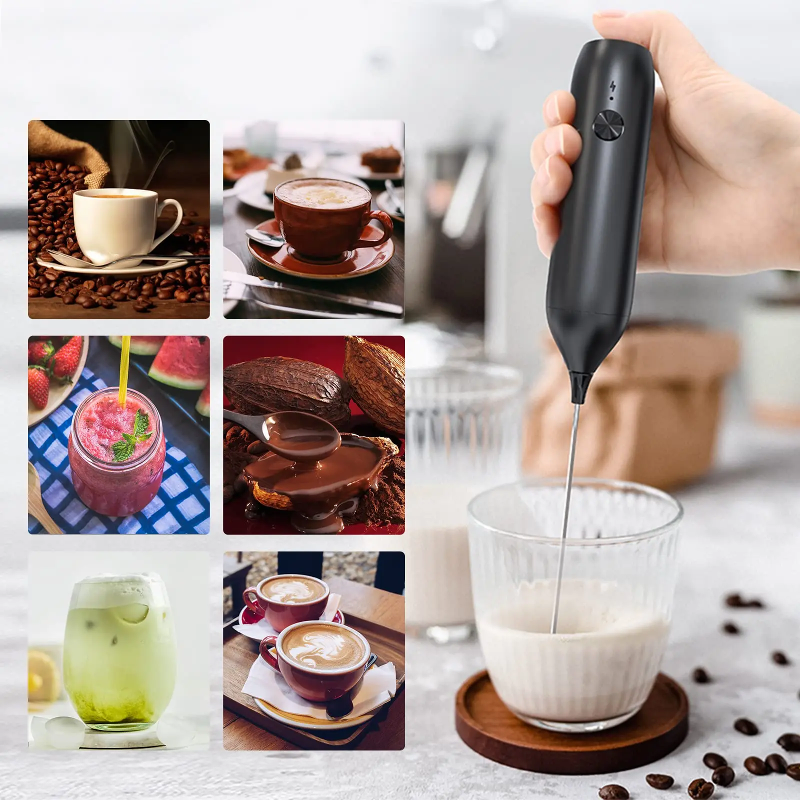Rechargeable Milk Frother Electric Mixer Whisk Handheld Frother