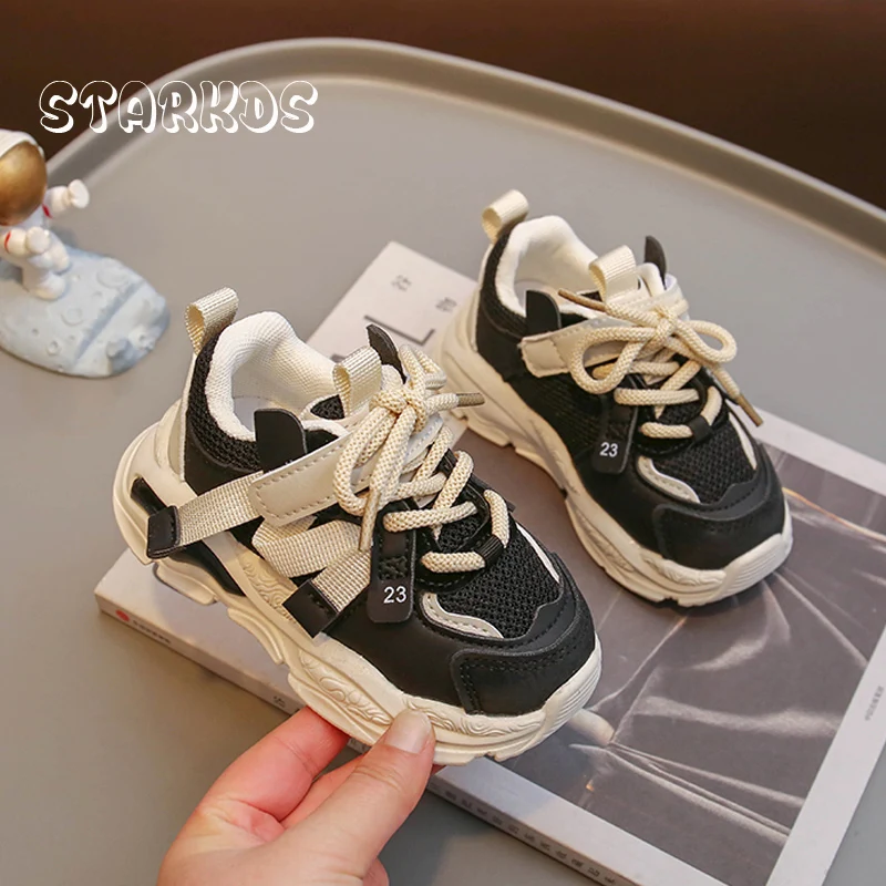 Brand Design Kids Sneakers 2023 Spring New Thick Sole Mesh Tennis Boys Soft Sport Shoes Toddler Girl Casual Hook & Loop Footwear 6