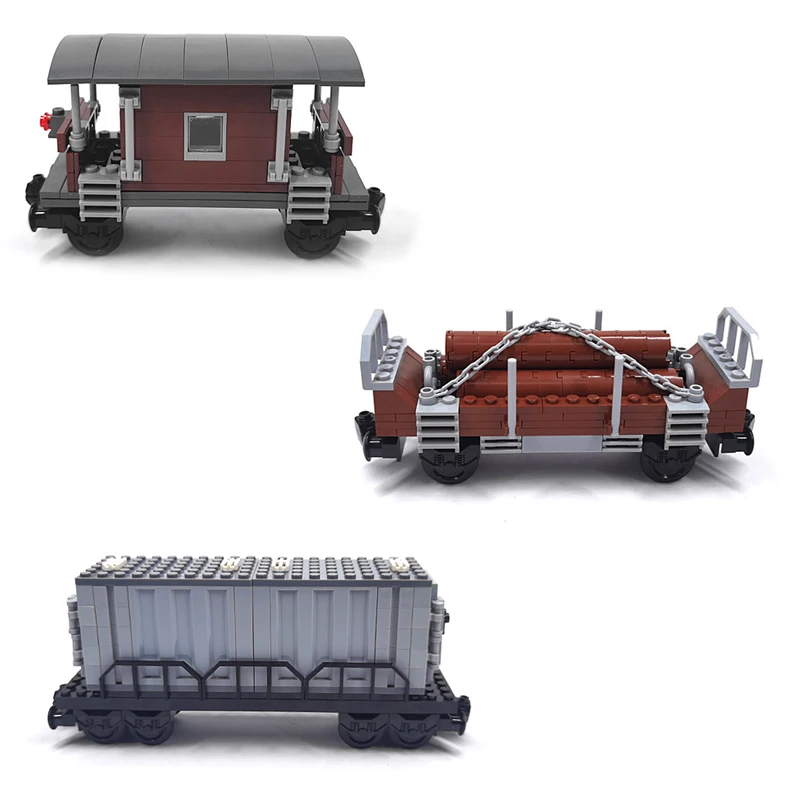 MOC City Train Track Retro Manned Train Container Firewood Train Building Block Car DIY Accessories Brick Assembly Model 92088