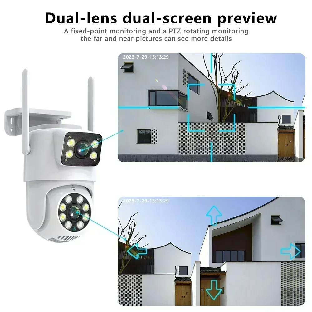 4K 8MP Tuya Dual Lens PTZ WIFI Camera Full HD Dual Screen Ai Human Auto Tracking Outdoor 4MP Security Video Surveillance Camera 2