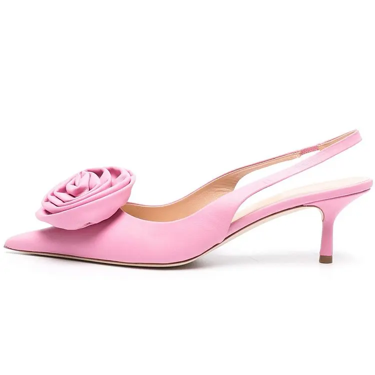 

Pink Rose Vegan Leather Pointed Toe Kitten Heel Slingback Pumps Shoes