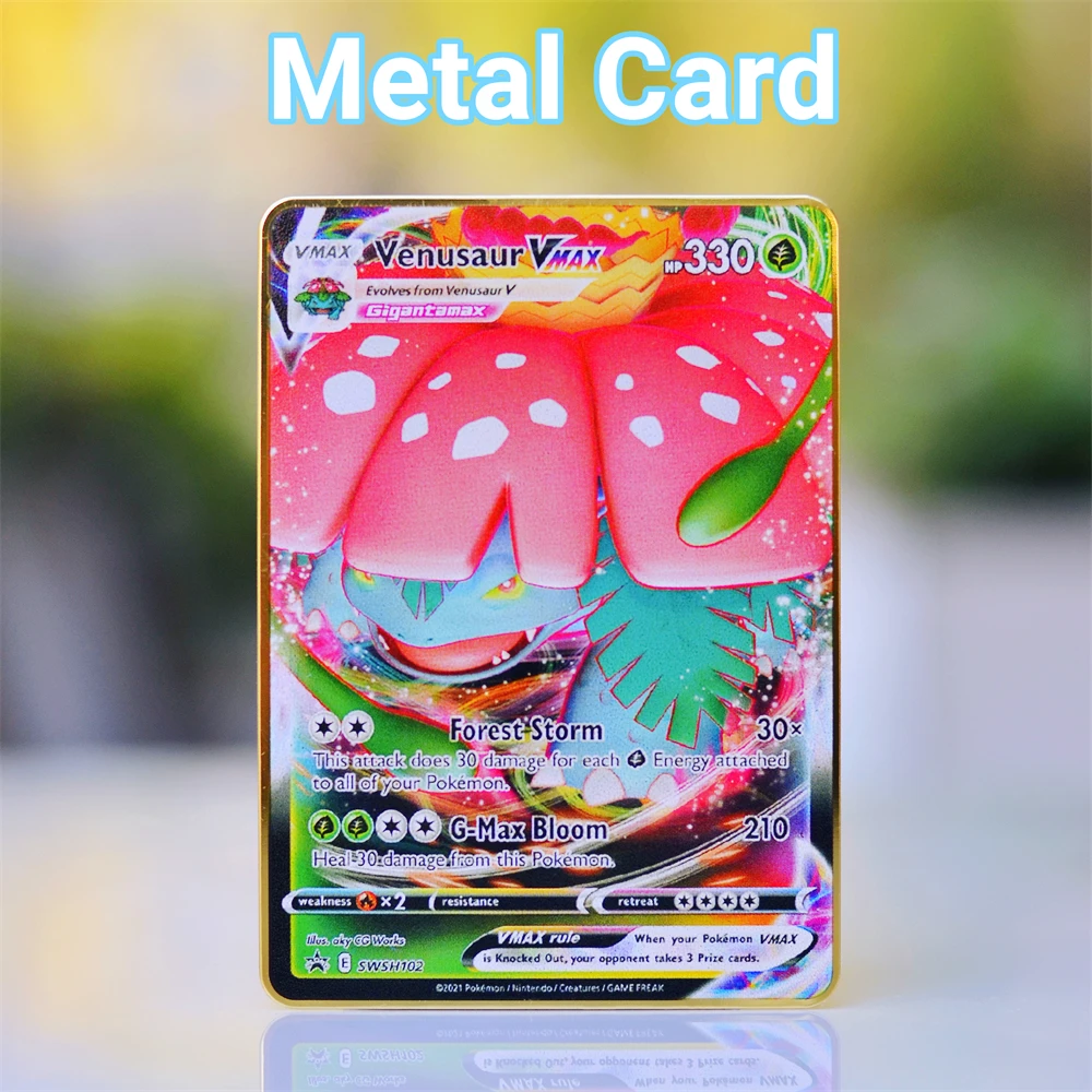 Pokemon Metal Card Metal Pokemon Letters Venusaur Vmax Blastoise Charizard Gx Pikachu Golden Iron Cards Tag Team Anime Game Toy