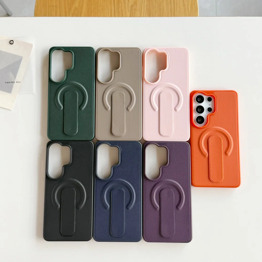 Magnetic PU Leather Luxury Shockproof Phone Case with Adjustable Ring and Creative Bracket