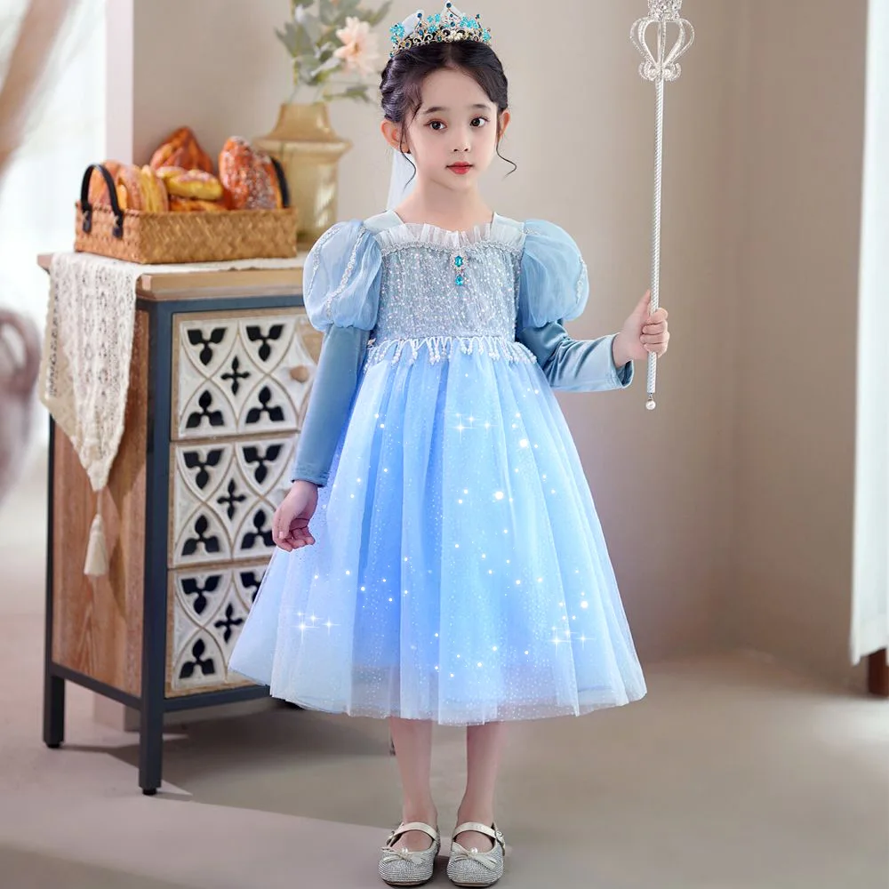 REXREII Frozen Elsa Princess Costume For Girls - Birthday Halloween Christmas Party Dress Gown