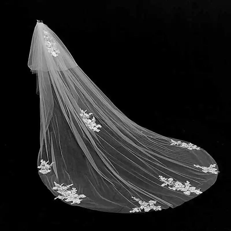 

New Bridal veil Mantilla lace applique bridal lace ivory or white 2 tier