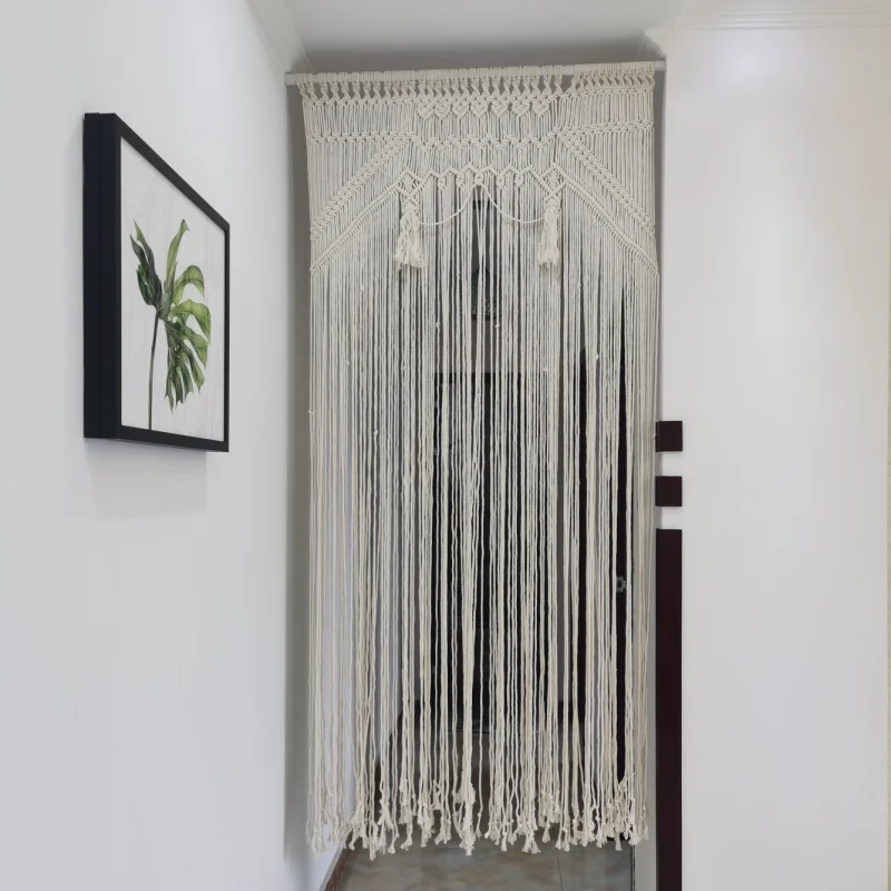 Grand Panneau Rideau Macramé En Coton 90x190 Cm - Décoration Murale Ou Porte-fenêtre