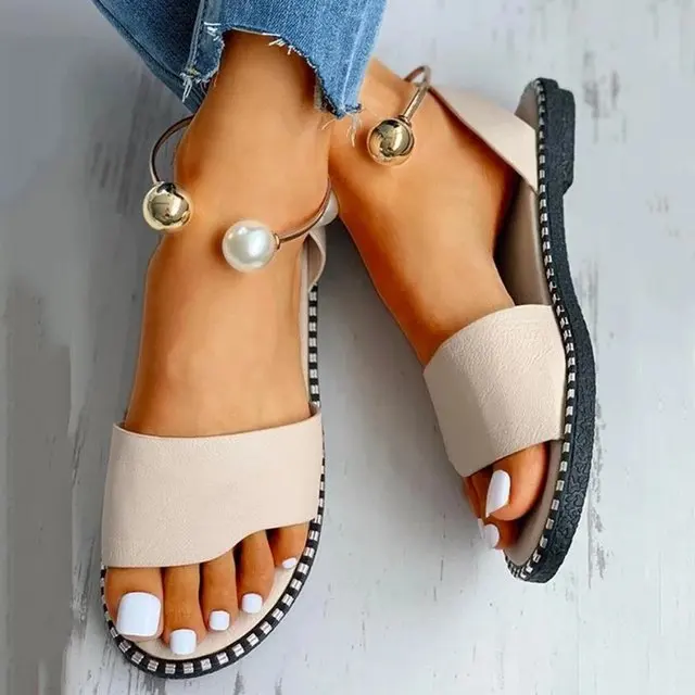 2022 New Summer Women Beaded Pearly Sandals Slippers Shoes Ladies Flats Sandals Flip Flop Casual Flat Slingback Sandals Shoes
