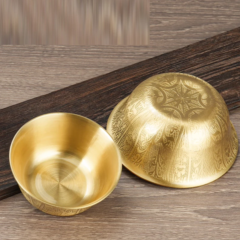 Pure Brass Antique Water Cup for Buddha, Pattern style, Holy Water Cup, Buddhist Supplies, Golded Small Bowl Ornaments, 1Pc