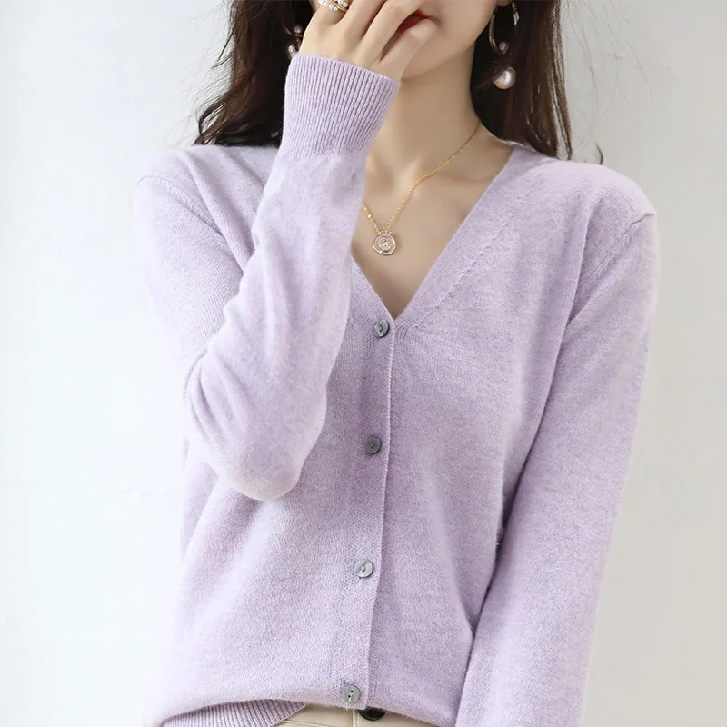 brown sweater Cashmere Women Cardigan V-Neck Sweater Spring Autumn Winter Female Long Sleeve Wool Knitted Solid Soft long black cardigan Sweaters