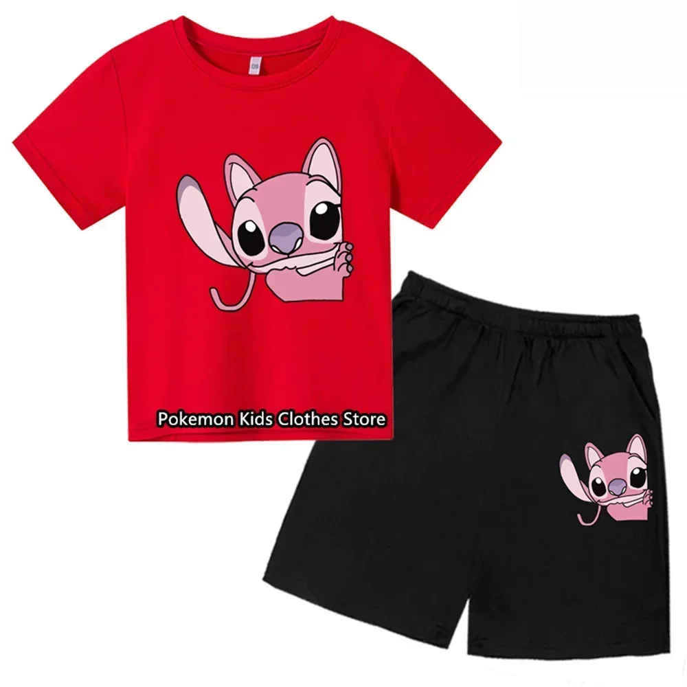 thumbnail image 1 of Conjunto de camiseta de dos piezas con puntadas bonitas para bebé y niño, cuello redondo, informal, manga corta, pantalones cortos de manga corta para niña, 1 of 5