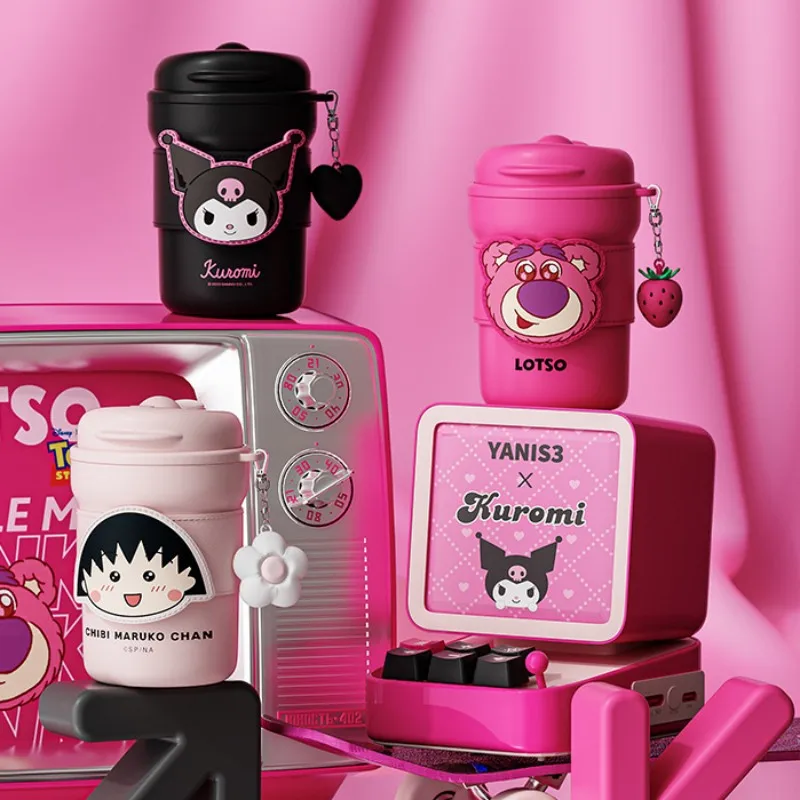 

Оригинальный милый мультяшный термос Kuromi Lotso 350 мл, чашка высокого внешнего вида, Подарочная коробка, портативная двойная чашка для напитков и кофе, подарок