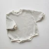 2023 Baby Waffle Sweatshirt Romper Newborn Infant Baby Girls Boys Cotton Oversized Romper Long Sleeve Toddler Clothes Jumpsuits 5
