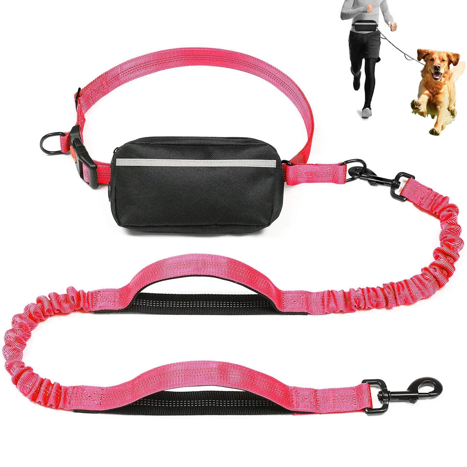 Reflective Dog Running Lead,Hands Free Dog Leash With Removable Waist Bag And Double Handle Leash,Suitable For All Dogs Breeds Reflective Dog Running Lead,Hands Free Dog Leash With Removable Waist Bag And Double Handle Leash,Suitable For All Dogs Breeds