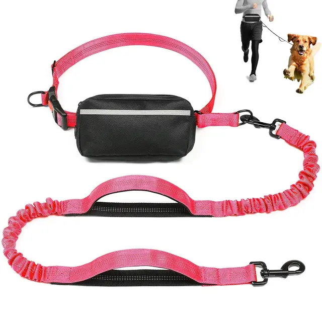 Reflective Dog Running Lead,Hands Free Dog Leash With Removable Waist Bag And Double Handle Leash,Suitable For All Dogs Breeds