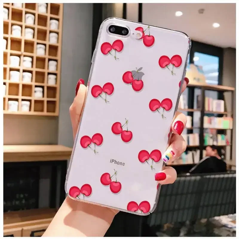 Cherries Silicone Transparent Soft Phone Case - Clear Fruit Design Cover