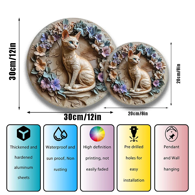 Abyssinian Cat Pet Ornament-Circular Aluminum Decorative Painting Unique Pet Souvenir Tombstone 2D Printed Keepsake