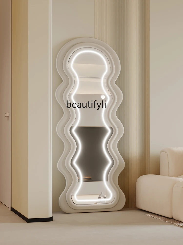 

Wave Full Body Floor Fitting Dressing Mirror Household Bedroom with Light Special-Shaped Mirror