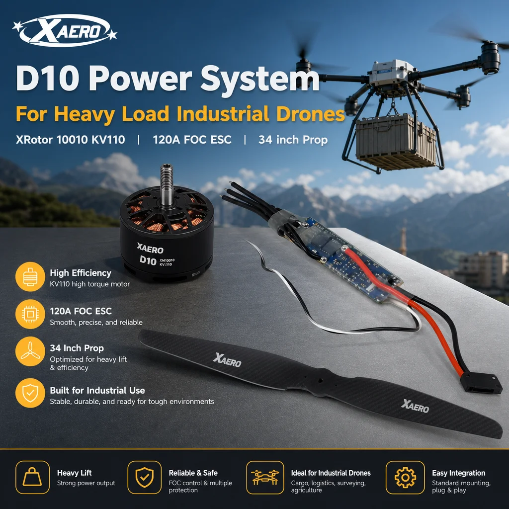 XAERO D10 Antriebssystem XRotor 10010 KV110 120A FOC ESC 34 Zoll Propeller für Schwerlastdrohnen