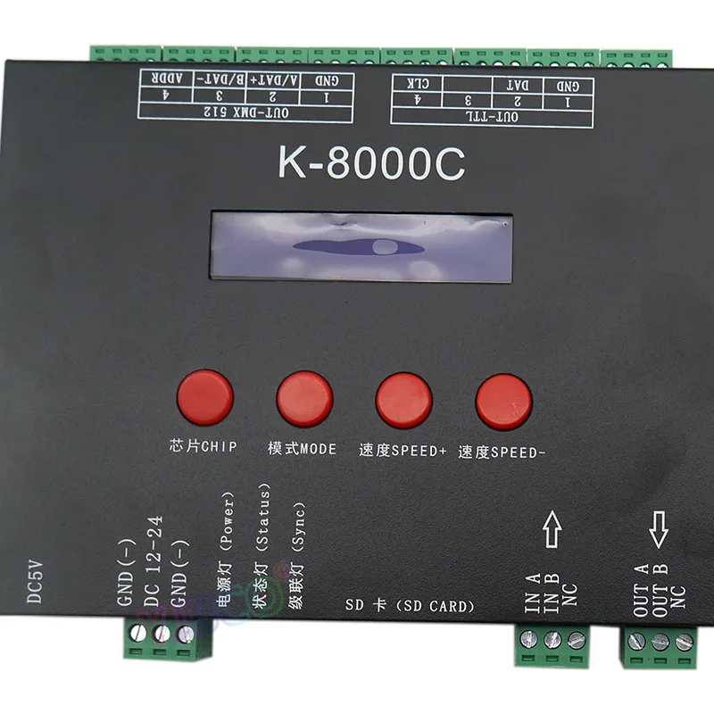 K-8000C RGB light off-line Programmable Dimmer DMX/SPI SD card LED pixel controller for 5V 12V 24V RGB IC pixel led strip tape usb hw plc programming cable for haiwell e s h c t series programmable logic controller 4pin round rs232 hw download line