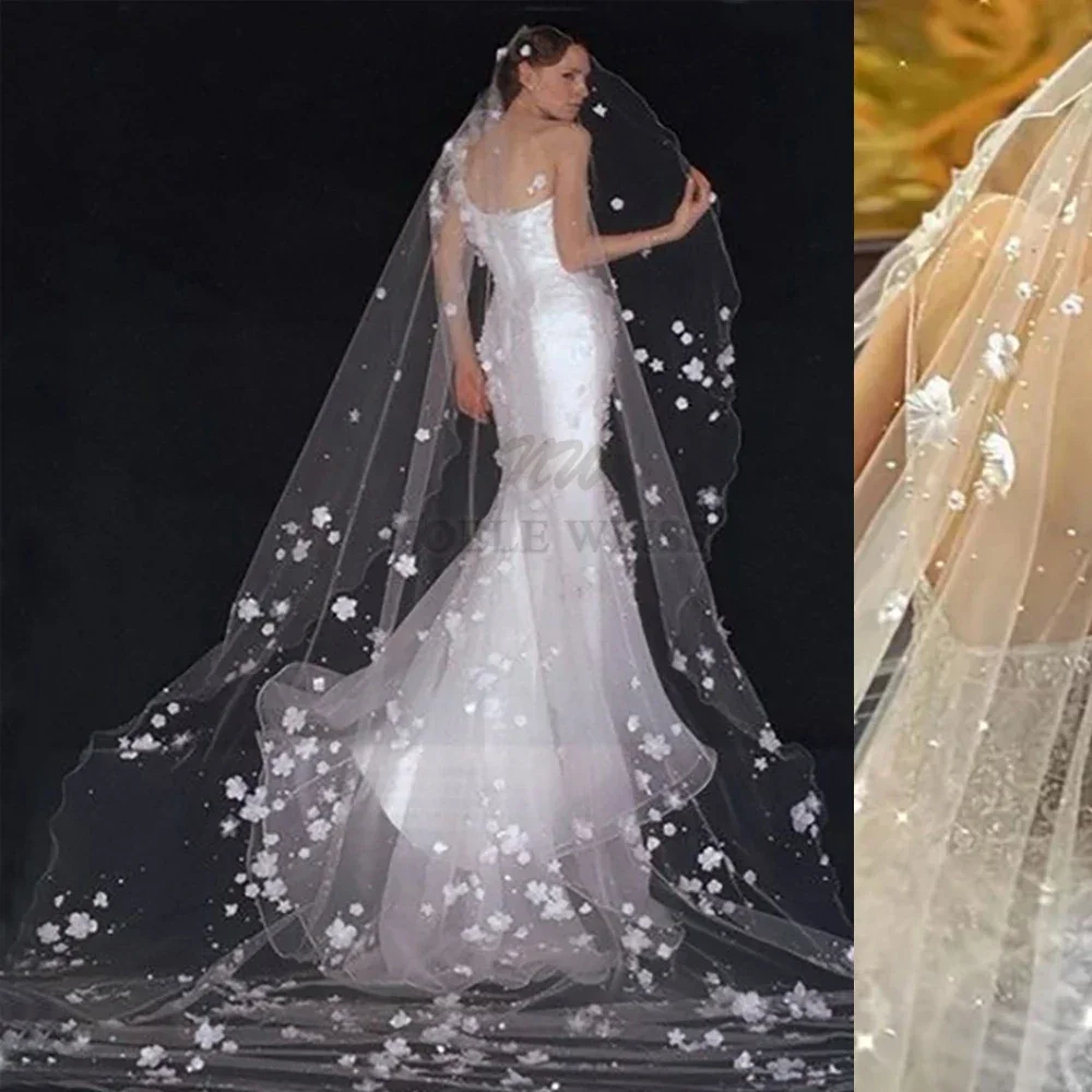 Velo Da Sposa A 1 Livello Con Perle – Lunghezza Cattedrale 300 Cm, Accessorio Per Capelli Con Pettine, Morbido Tulle - 2