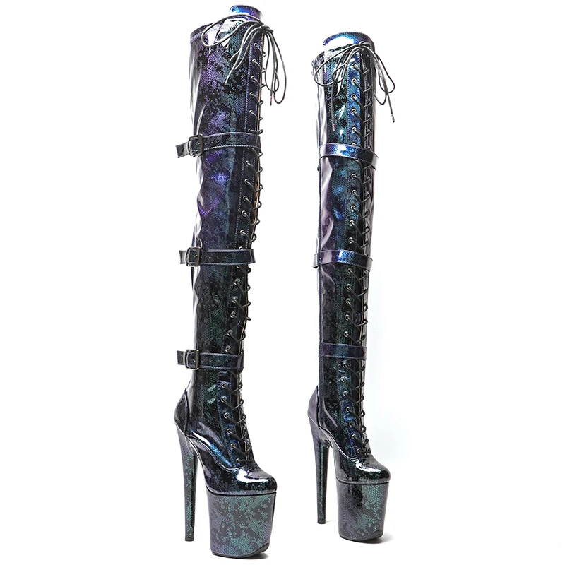 

Leecabe 20CM/8inches Women New Extreme High Heel Erotic Lap Dancing Stripper Shoes Platform belt buckle thigh high boots 5B