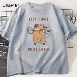 Unisex Capybara Gym Tee - Soft Cotton Workout Shirt - S (GRAY)