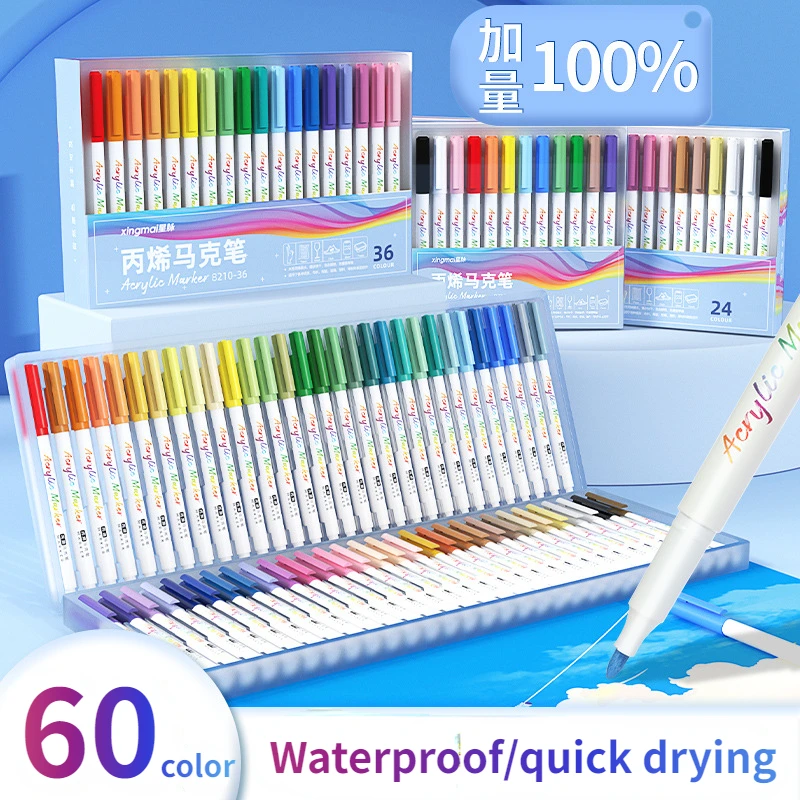 60 Colors Acrylic Paint Pens Brush Marker Pen for Rock Painting, Stone, Ceramic, Glass, Wood, Canvas ,DIY Art Making Supplies