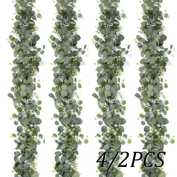 1/2/4PCS Eucalipto Artificiale Appeso Ghirlanda Fiori Bianchi Viti Piante Finte per Arco di Nozze Parete Casa Festa di Natale Decor 1