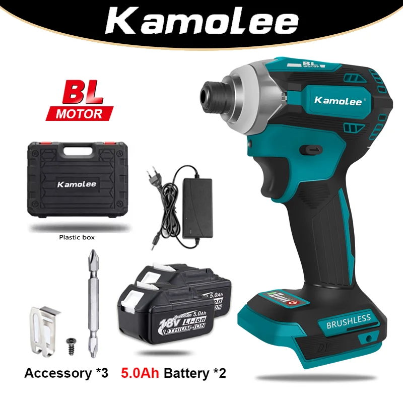 

Kamolee 588Nm Cordless Electric Impact Brushless Wrench 5 Speed Screwdriver Power Tool 1/4" with 3 LED Light for Makita Battery