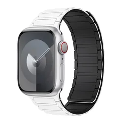 Silicone Magnetic Bracelet for Apple Watch - Universal Fit Strap (White Black)