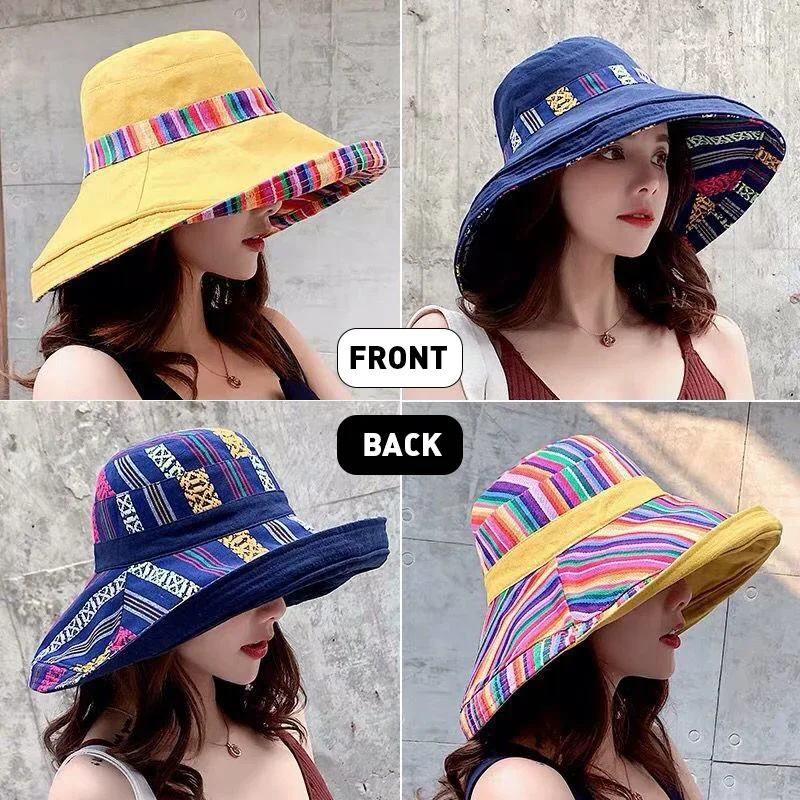Women Bucket Hat Sun Hat Women Hat Bucket Hat K41 Women's Hat Bucket Hat Fashion All-match Four Seasons Big Brim Panama Basin cap Double-Sided Fisherman Women's Sun