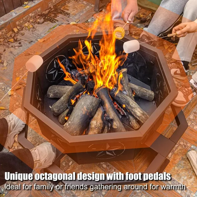 35 Inch Octagonal Wood Burning Fire Pit for Outdoor Bonfire Camping Backyard Patio - Firepits Designed for outside Use 4