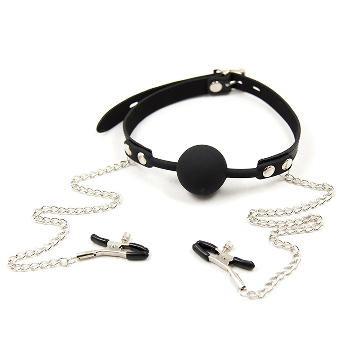 Silicone Mouth Gag Chain Nipple Clamp BDSM Bondage Sex Toy For SM Game