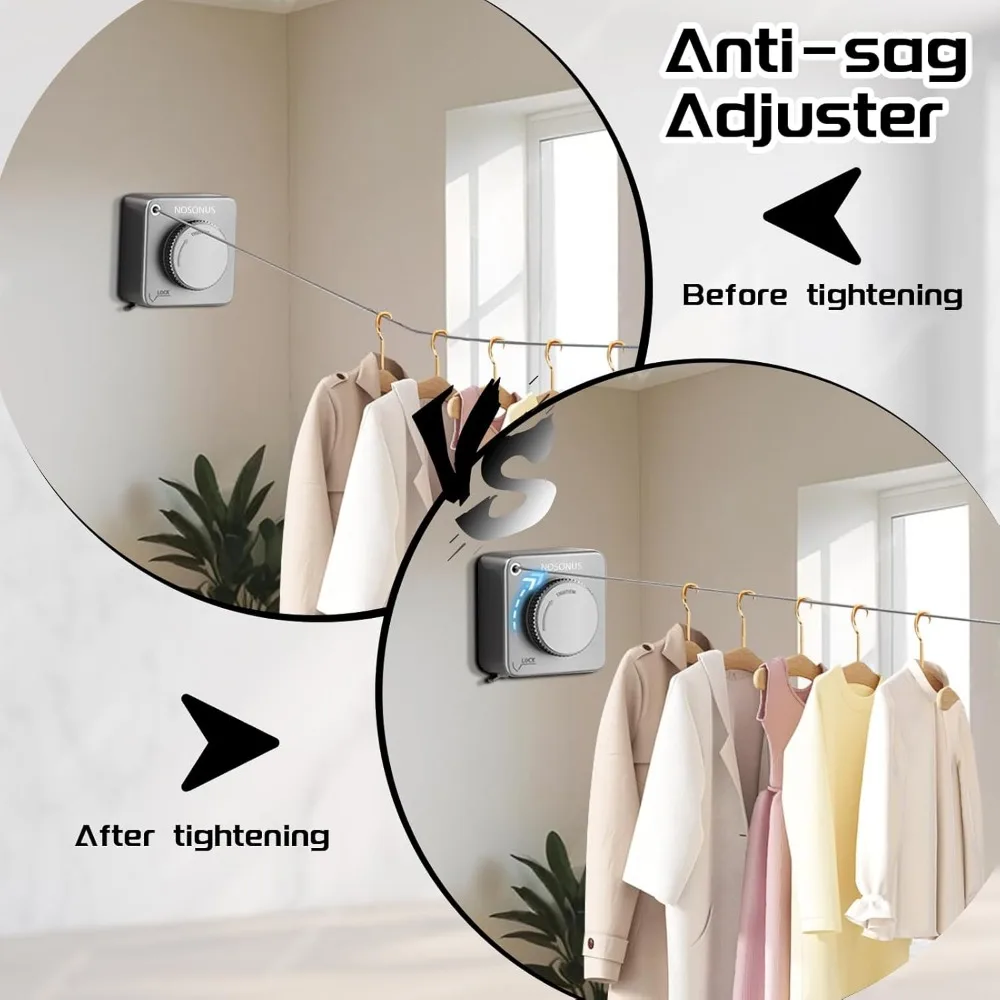 Retractable Clothesline Indoor, Non-Sagging Outdoor Clothes Line Retracting, 13.7 Ft Heavy Duty Clothes Drying Laundry Line, Wal