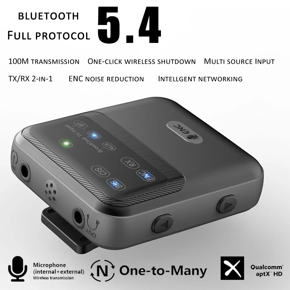 Bluetooth 5.4 Audio Receiver ENC Wireless Broadcast Adapter One with Multiple Audio System Clip-on Design AAC/aptX-AD/LC3 USB