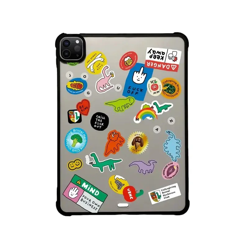 Cute Dinosaur Sticker Acrylic Protective iPad Case Cover for iPad Mini 6 Air 4 5 iPad Pro 2020 2021 2022